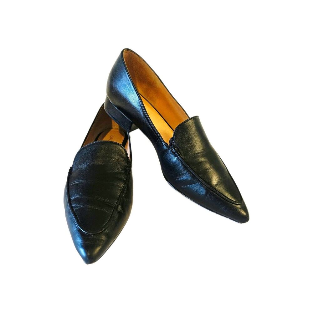 Cole Haan Black Leather Loafer Heels Pointed Toe Block Slip On Size 9 B